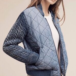 Cloth and Stone Quilted Bomber Jacket Blue Size Small (J)